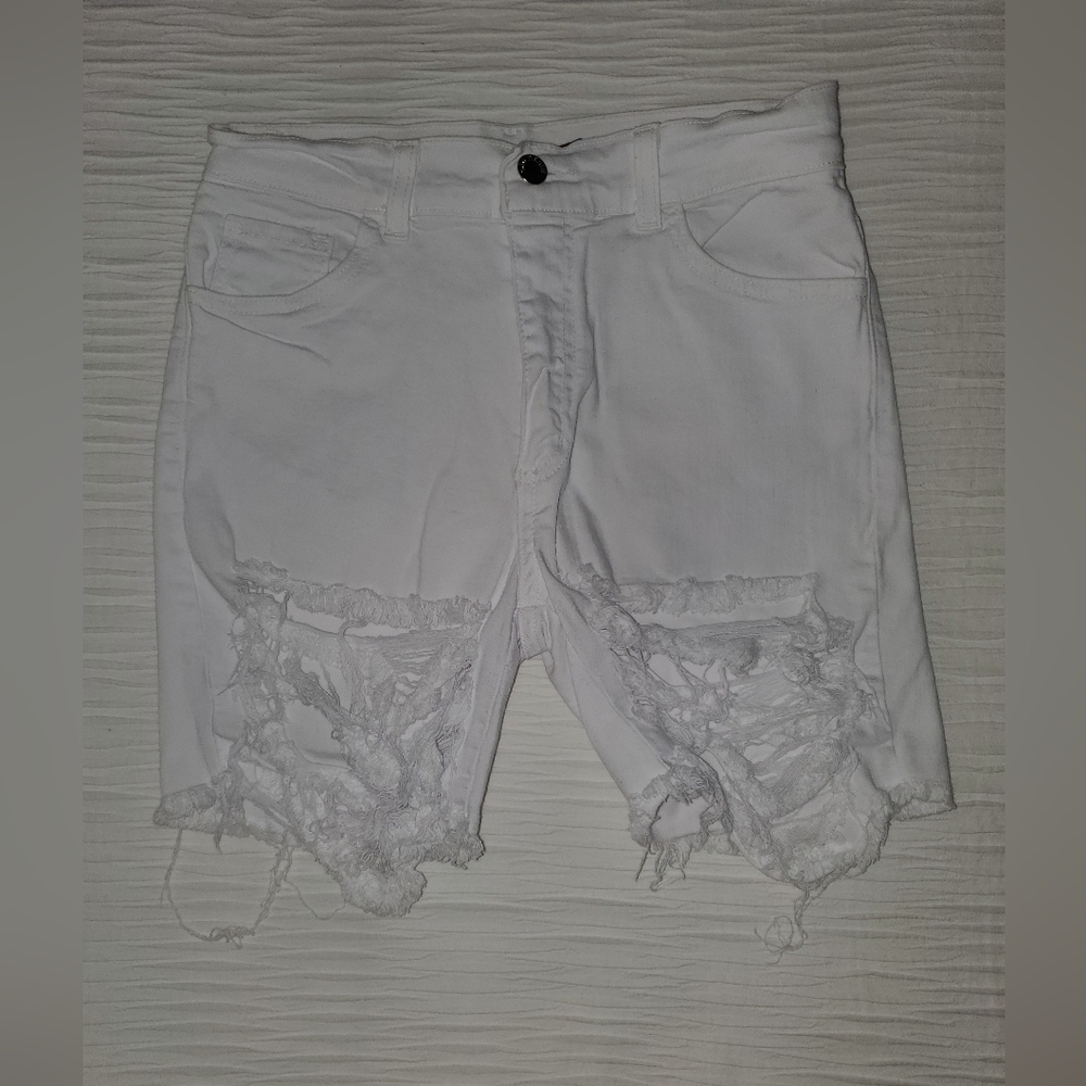 High waist ripped denim Bermuda shorts size S white